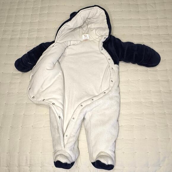 First Wish Infant One Piece Snowsuit Boys 3-6M Blue White Plush Layette Bunting - Picture 3 of 9